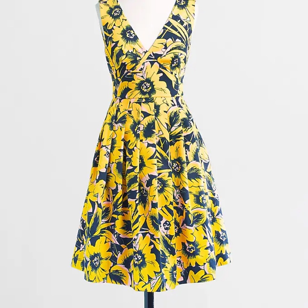 J. Crew Yellow and Navy Floral Mini Dress